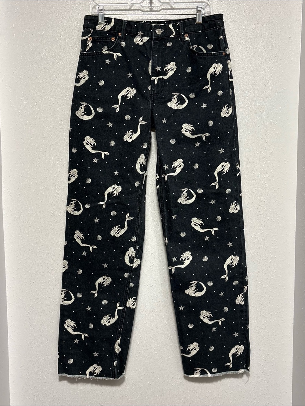 RARE Zara Black Off The Seas Mermaid Starfish Printed Straight Jeans Size 10